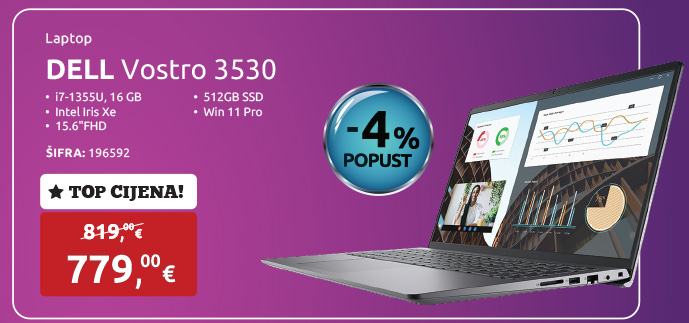 Laptop DELL Vostro 3530, i7-1355U/16GB/512GB SSD/Intel Iris Xe/15.6''FHD/Win 11 Pro (1005848612-N1231)