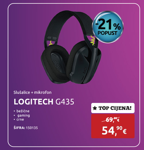Slušalice + mikrofon LOGITECH G435, bežične, gaming, crne (981-001050)