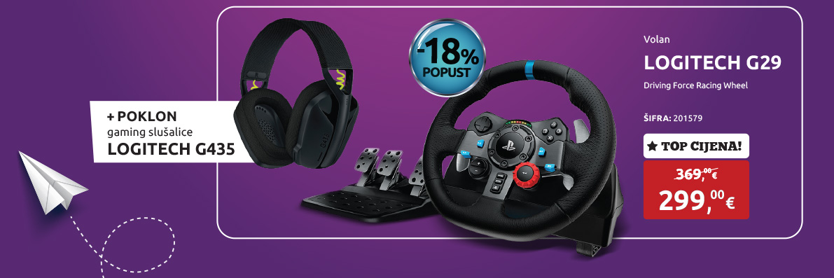 Volan Logitech G29, Driving Force Racing Wheel, crni + poklon gaming slušalice LOGITECH G435, crne (991-000539)