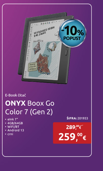 E-Book čitač ONYX Boox Go Color 7 (Gen 2), eInk 7'', 4GB/64GB, WiFi/BT, Android 13, crni (OBG7B)