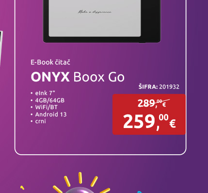 E-Book čitač ONYX Boox Go, eInk 7'', 4GB/64GB, WiFi/BT, Android 13, crni (OBG7B)
