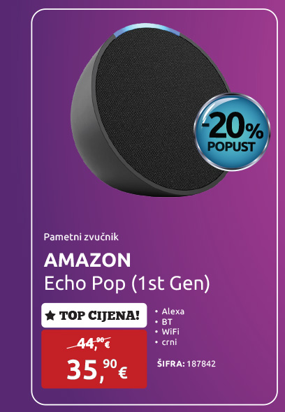 Pametni zvučnik AMAZON Echo Pop (1st Gen), Alexa, BT, WiFi, crni