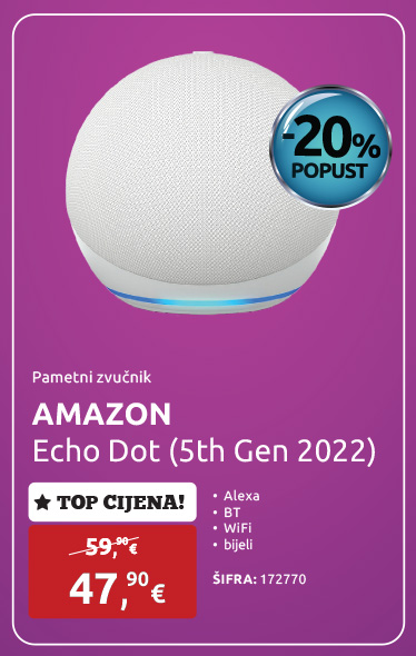 Pametni zvučnik AMAZON Echo Dot (5th Gen 2022), Alexa, WiFi, BT, bijeli