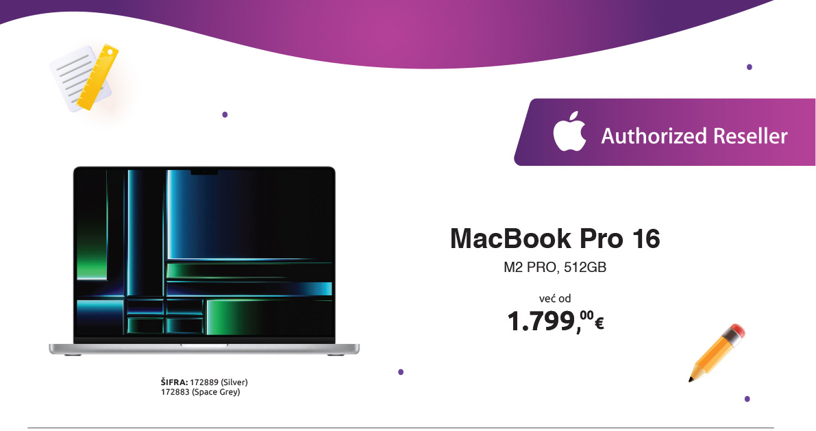 Laptop APPLE MacBook Pro 16, M2 PRO 12C/19C GPU/16GB/512GB, CRO KB