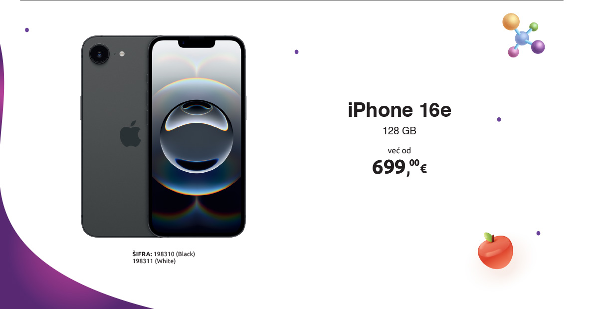 Mobitel APPLE iPhone 16e, 128GB