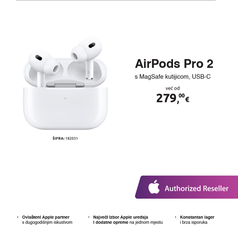 Bluetooth slušalice APPLE AirPods Pro 2 s MagSafe kutijicom, USB-C (mtjv3zm/a)