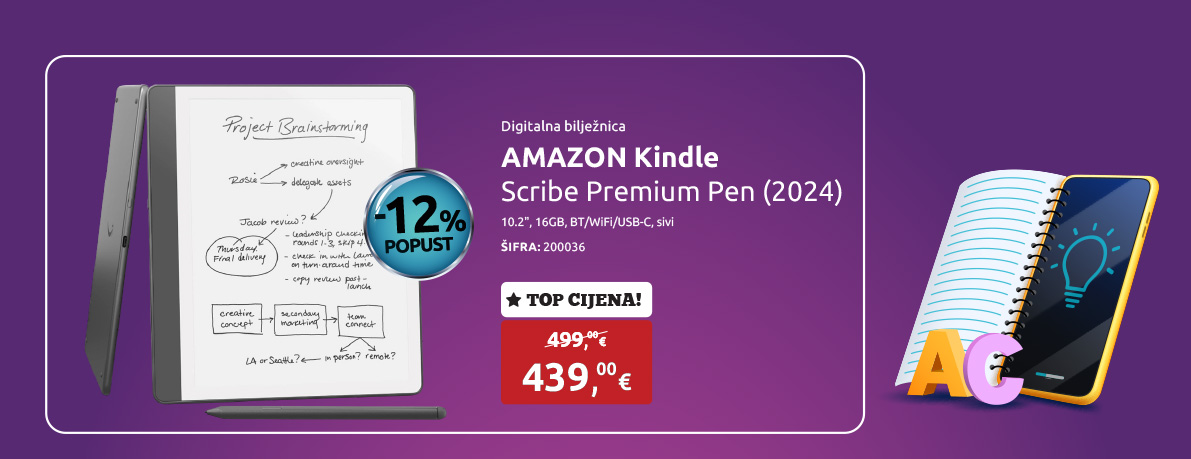 Digitalna bilježnica AMAZON Kindle Scribe Premium Pen (2024), 10.2'', 16GB, BT/WiFi/USB-C, sivi