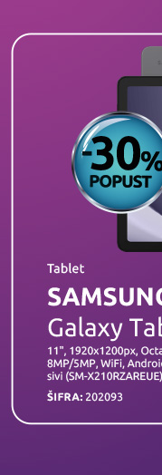 Tablet SAMSUNG Galaxy Tab A9+, 11'', 1920x1200px, Octa-core, 6GB/128GB, 8MP/5MP, WiFi, Android 13, sivi (SM-X210RZAREUE)