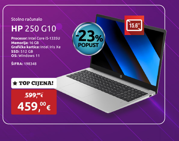 Laptop HP 250 G10, i5-1334U/16GB/512GB SSD/IntelIrisXe/15.6'' FHD/Win 11 (B39Q7AT)