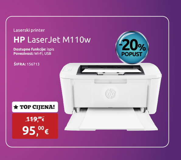 Laserski printer HP LaserJet M110w, Wi-Fi, USB