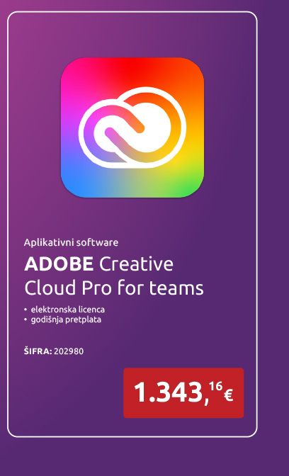 Aplikativni software ADOBE Creative Cloud Pro for teams, elektronska licenca, godišnja pretplata
