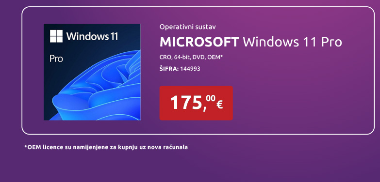 Operativni sustav MICROSOFT Windows 11 Pro, CRO, 64-bit, OEM, DVD