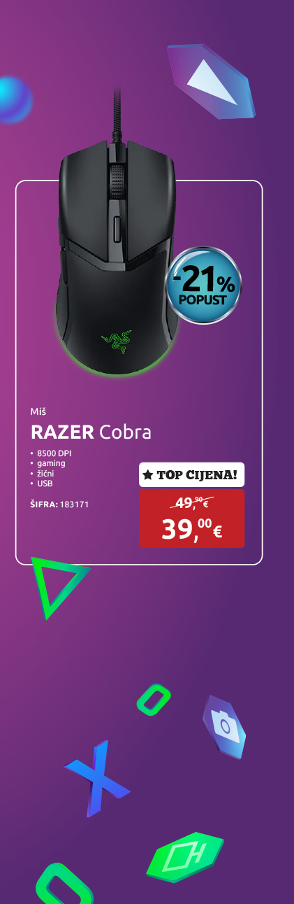 Miš RAZER Cobra, 8500 DPI, gaming, žični, USB, crni