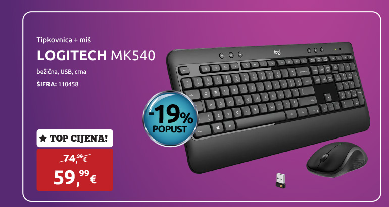 Tipkovnica + miš LOGITECH MK540, bežična, USB, crna (920-008692)