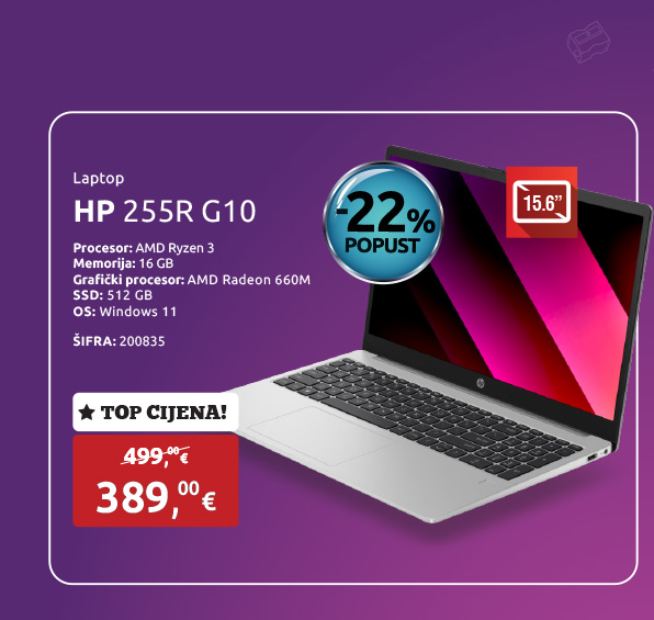Laptop HP 255R G10, Ryzen 3-7335U/16GB/512GB SSD/AMD Radeon 660M/15.6'' FHD/Win 11 (AD1U8ET)